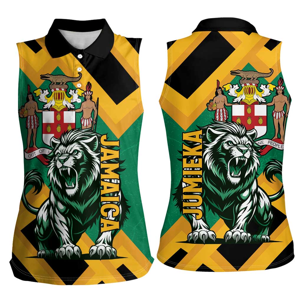 Jamaica Lion Women Sleeveless Polo Shirt Coat Of Arms - Sporty Style