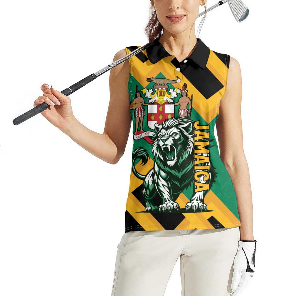 Jamaica Lion Women Sleeveless Polo Shirt Coat Of Arms - Sporty Style