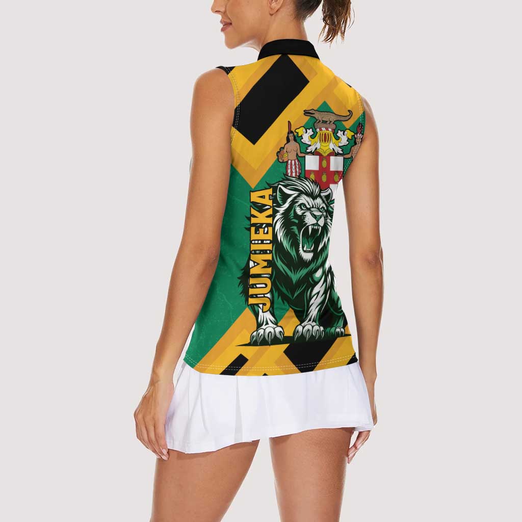 Jamaica Lion Women Sleeveless Polo Shirt Coat Of Arms - Sporty Style