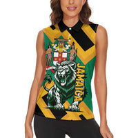 Jamaica Lion Women Sleeveless Polo Shirt Coat Of Arms - Sporty Style