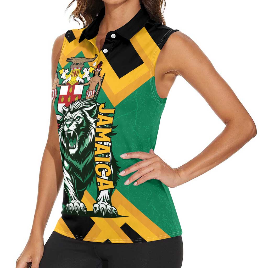 Jamaica Lion Women Sleeveless Polo Shirt Coat Of Arms - Sporty Style