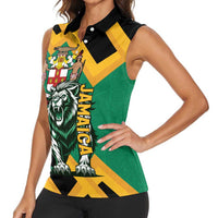 Jamaica Lion Women Sleeveless Polo Shirt Coat Of Arms - Sporty Style