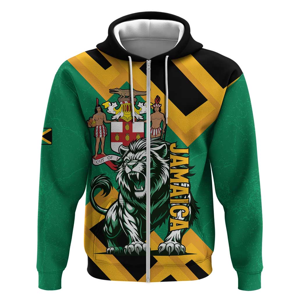 Jamaica Lion Zip Hoodie Coat Of Arms - Sporty Style