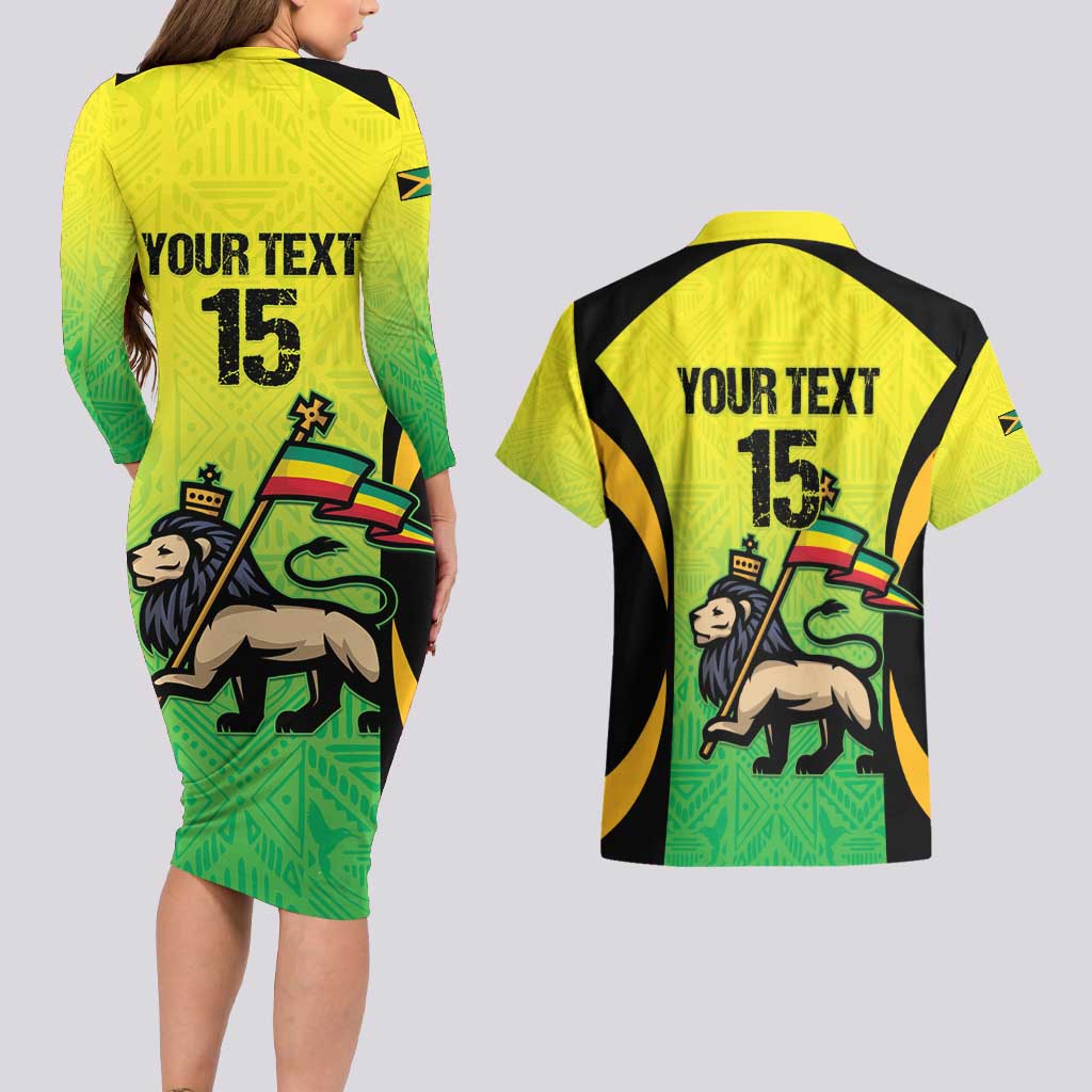 Custom Jamaica Football Couples Matching Long Sleeve Bodycon Dress and Hawaiian Shirt Go Reggae Boyz