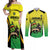 Custom Jamaica Football Couples Matching Off Shoulder Maxi Dress and Long Sleeve Button Shirt Go Reggae Boyz