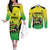 Custom Jamaica Football Couples Matching Off The Shoulder Long Sleeve Dress and Long Sleeve Button Shirt Go Reggae Boyz