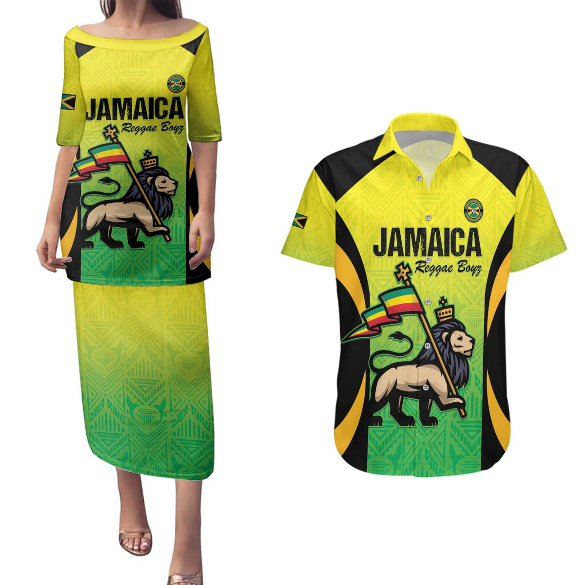 Custom Jamaica Football Couples Matching Puletasi and Hawaiian Shirt Go Reggae Boyz