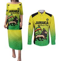 Custom Jamaica Football Couples Matching Puletasi and Long Sleeve Button Shirt Go Reggae Boyz