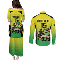 Custom Jamaica Football Couples Matching Puletasi and Long Sleeve Button Shirt Go Reggae Boyz