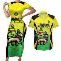 Custom Jamaica Football Couples Matching Short Sleeve Bodycon Dress and Hawaiian Shirt Go Reggae Boyz