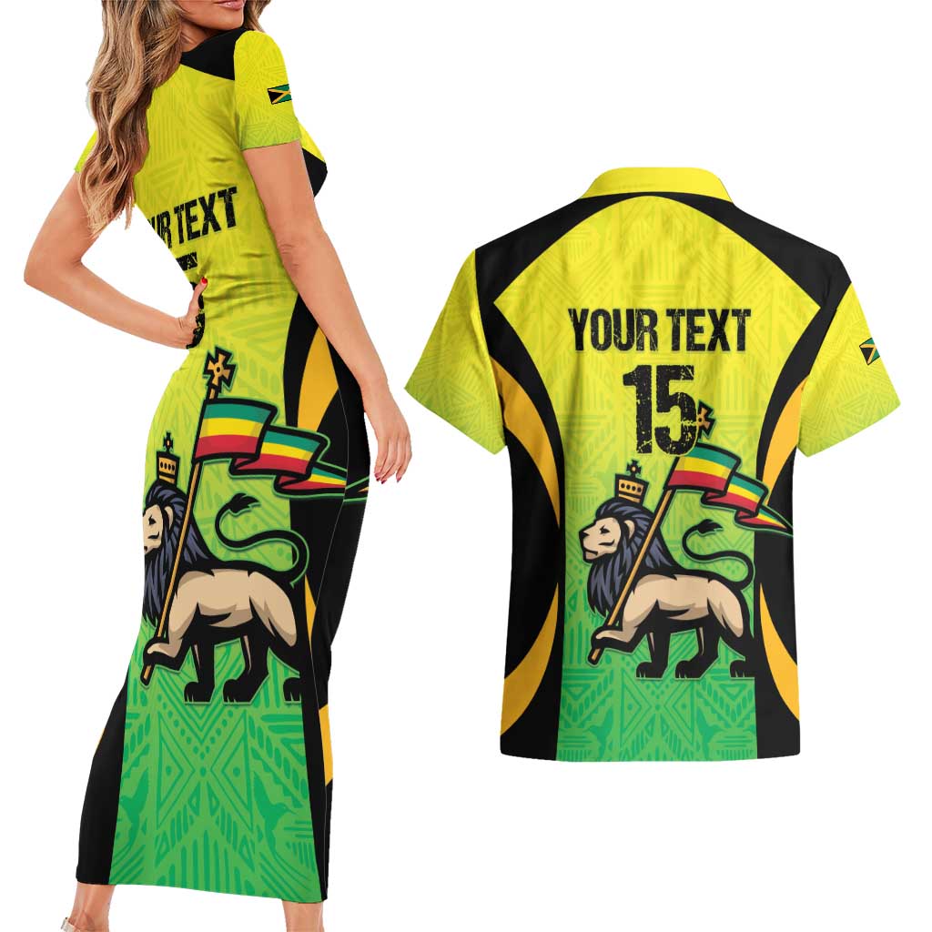 Custom Jamaica Football Couples Matching Short Sleeve Bodycon Dress and Hawaiian Shirt Go Reggae Boyz