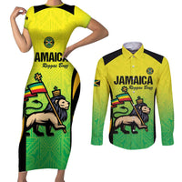 Custom Jamaica Football Couples Matching Short Sleeve Bodycon Dress and Long Sleeve Button Shirt Go Reggae Boyz
