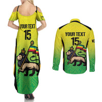 Custom Jamaica Football Couples Matching Summer Maxi Dress and Long Sleeve Button Shirt Go Reggae Boyz
