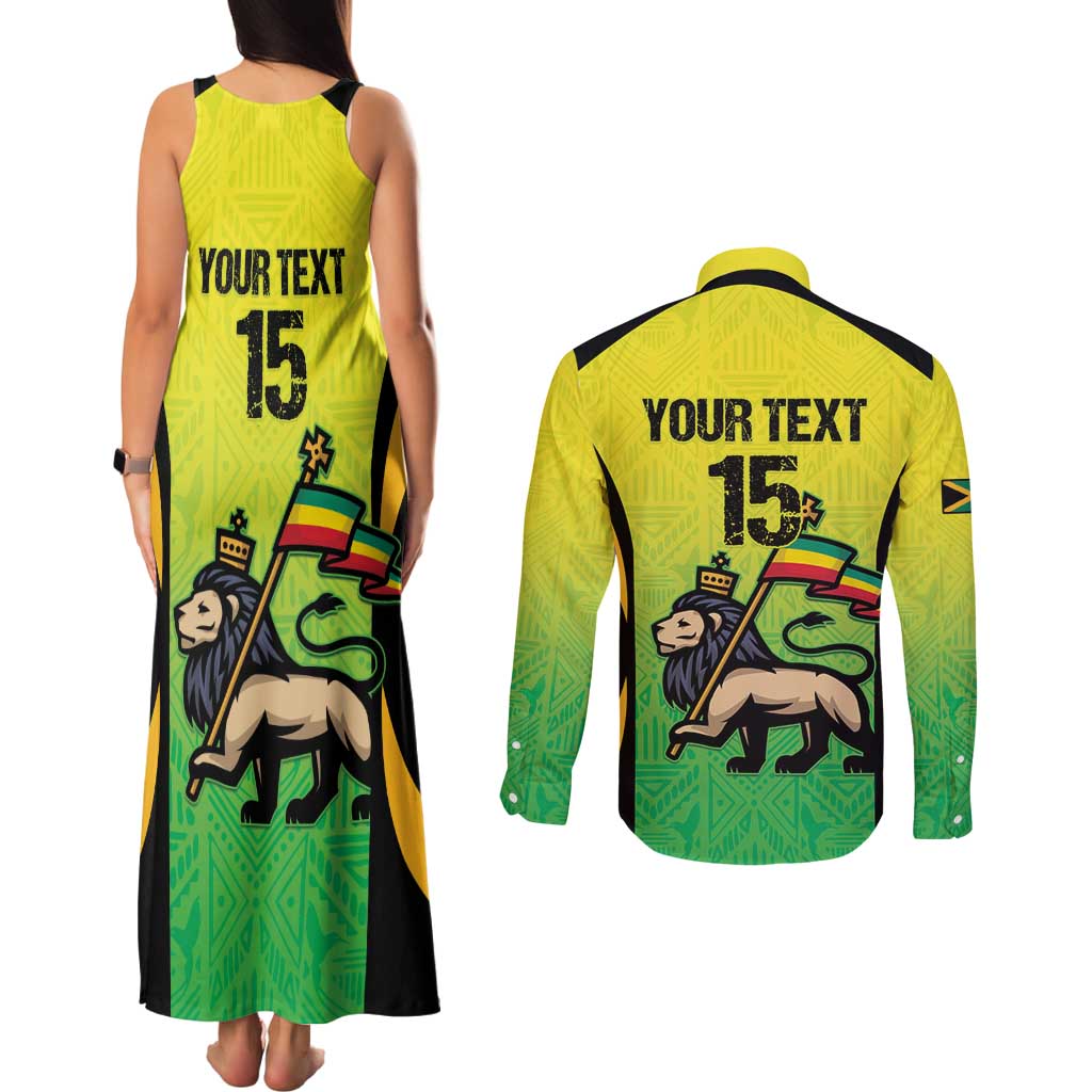 Custom Jamaica Football Couples Matching Tank Maxi Dress and Long Sleeve Button Shirt Go Reggae Boyz