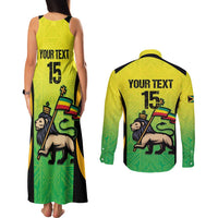 Custom Jamaica Football Couples Matching Tank Maxi Dress and Long Sleeve Button Shirt Go Reggae Boyz