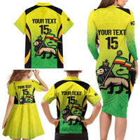 Custom Jamaica Football Family Matching Long Sleeve Bodycon Dress and Hawaiian Shirt Go Reggae Boyz