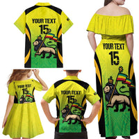 Custom Jamaica Football Family Matching Off Shoulder Maxi Dress and Hawaiian Shirt Go Reggae Boyz