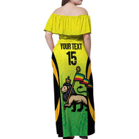 Custom Jamaica Football Family Matching Off Shoulder Maxi Dress and Hawaiian Shirt Go Reggae Boyz