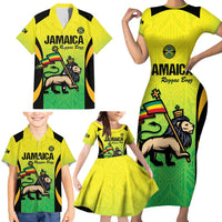 Custom Jamaica Football Family Matching Short Sleeve Bodycon Dress and Hawaiian Shirt Go Reggae Boyz