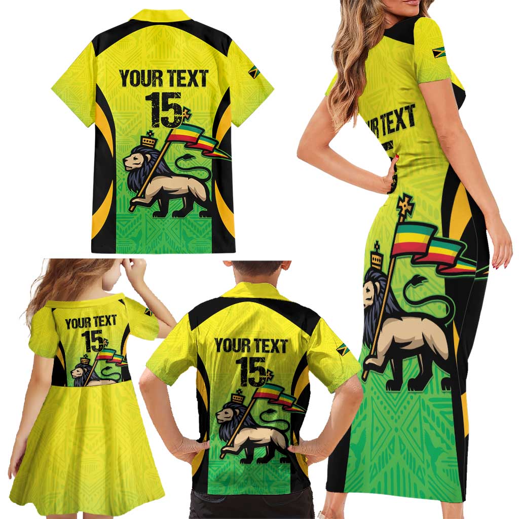 Custom Jamaica Football Family Matching Short Sleeve Bodycon Dress and Hawaiian Shirt Go Reggae Boyz