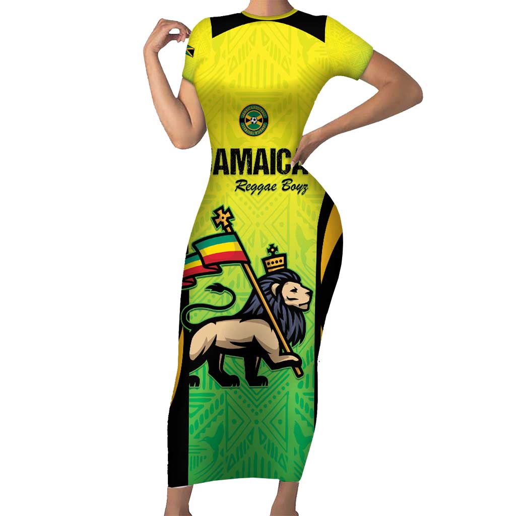 Custom Jamaica Football Family Matching Short Sleeve Bodycon Dress and Hawaiian Shirt Go Reggae Boyz