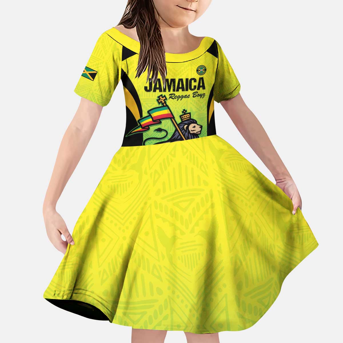 Custom Jamaica Football Kid Short Sleeve Dress Go Reggae Boyz
