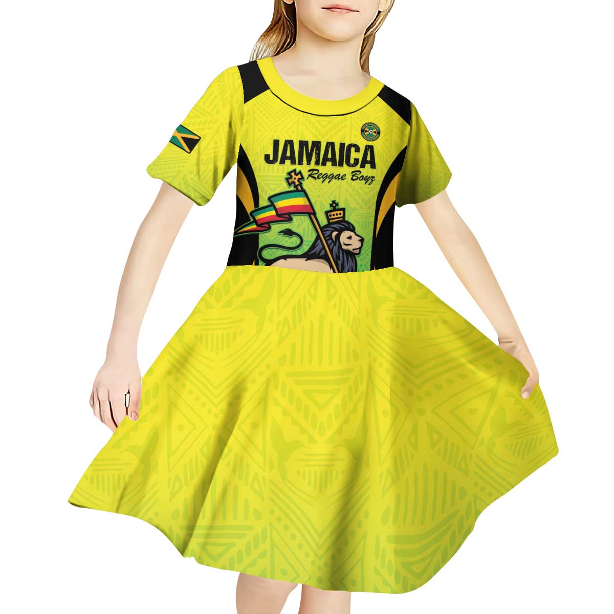 Custom Jamaica Football Kid Short Sleeve Dress Go Reggae Boyz
