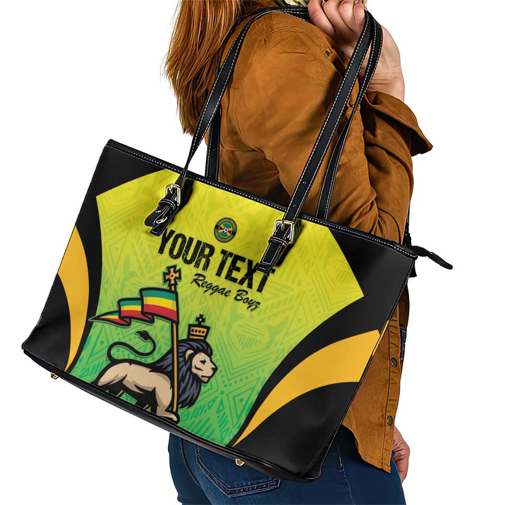 Custom Jamaica Football Leather Tote Bag Go Reggae Boyz