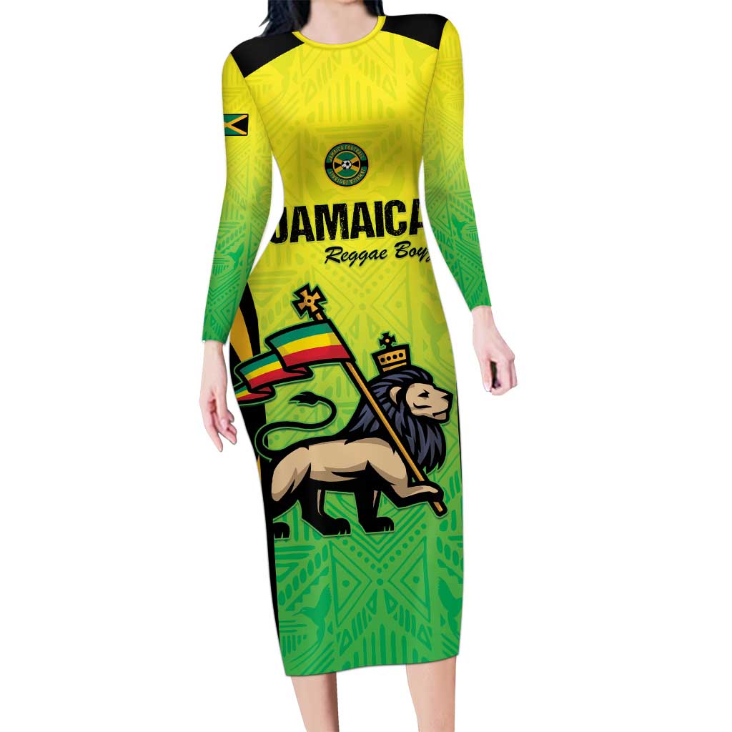 Custom Jamaica Football Long Sleeve Bodycon Dress Go Reggae Boyz