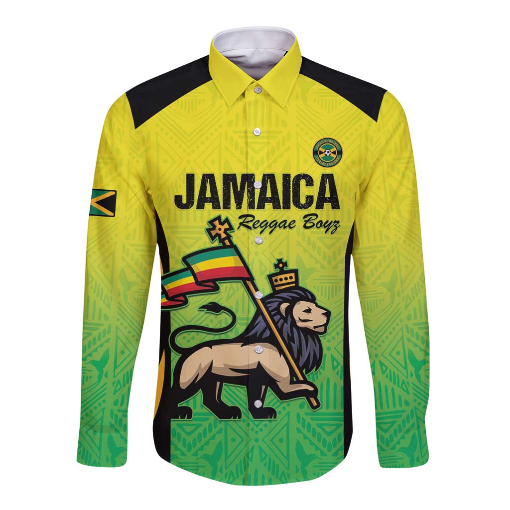 Custom Jamaica Football Long Sleeve Button Shirt Go Reggae Boyz