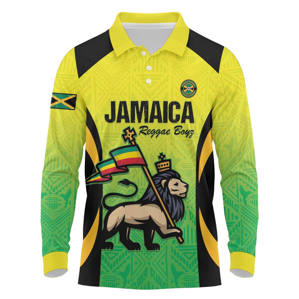 Custom Jamaica Football Long Sleeve Polo Shirt Go Reggae Boyz