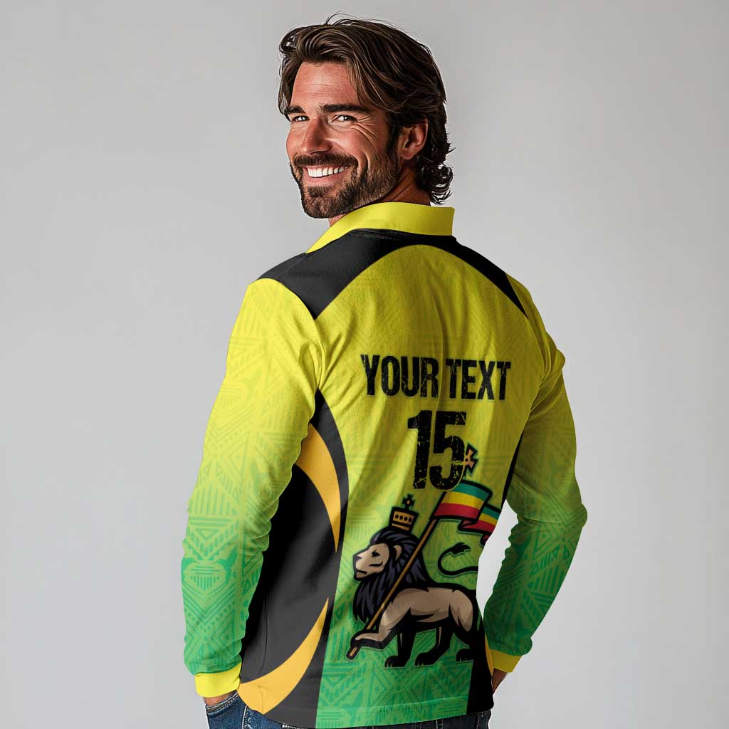 Custom Jamaica Football Long Sleeve Polo Shirt Go Reggae Boyz
