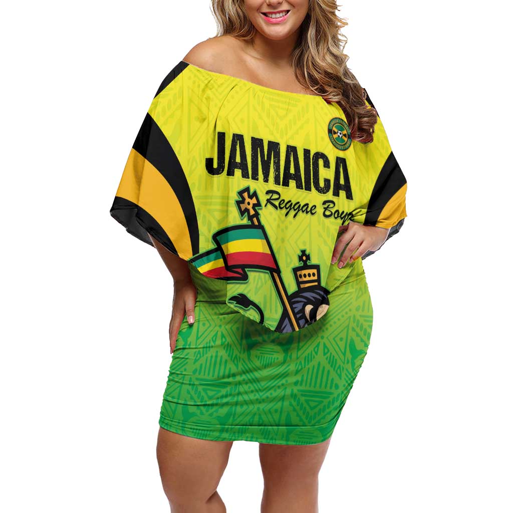 Custom Jamaica Football Off Shoulder Short Dress Go Reggae Boyz
