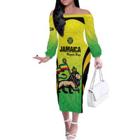 Custom Jamaica Football Off The Shoulder Long Sleeve Dress Go Reggae Boyz