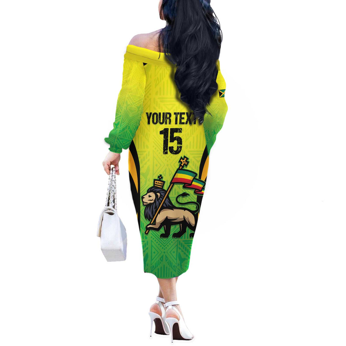 Custom Jamaica Football Off The Shoulder Long Sleeve Dress Go Reggae Boyz