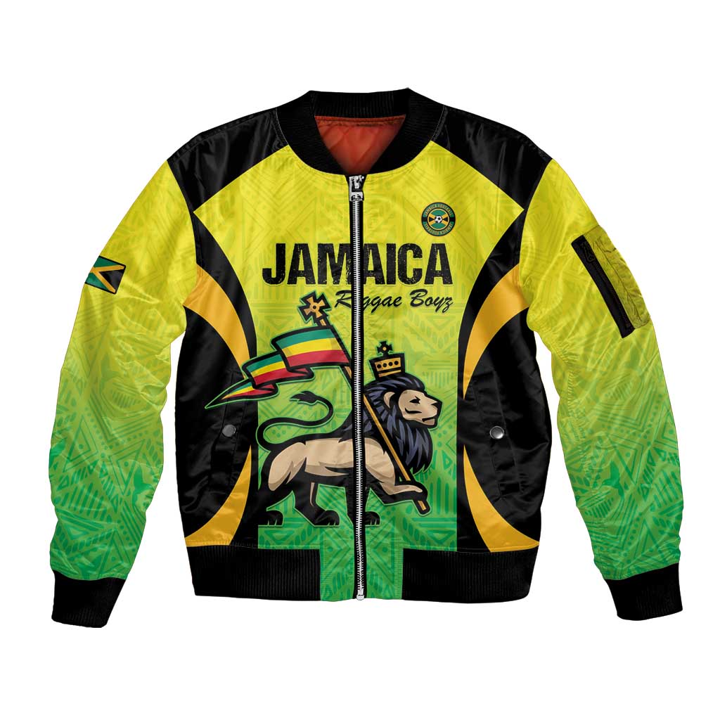 Custom Jamaica Football Sleeve Zip Bomber Jacket Go Reggae Boyz