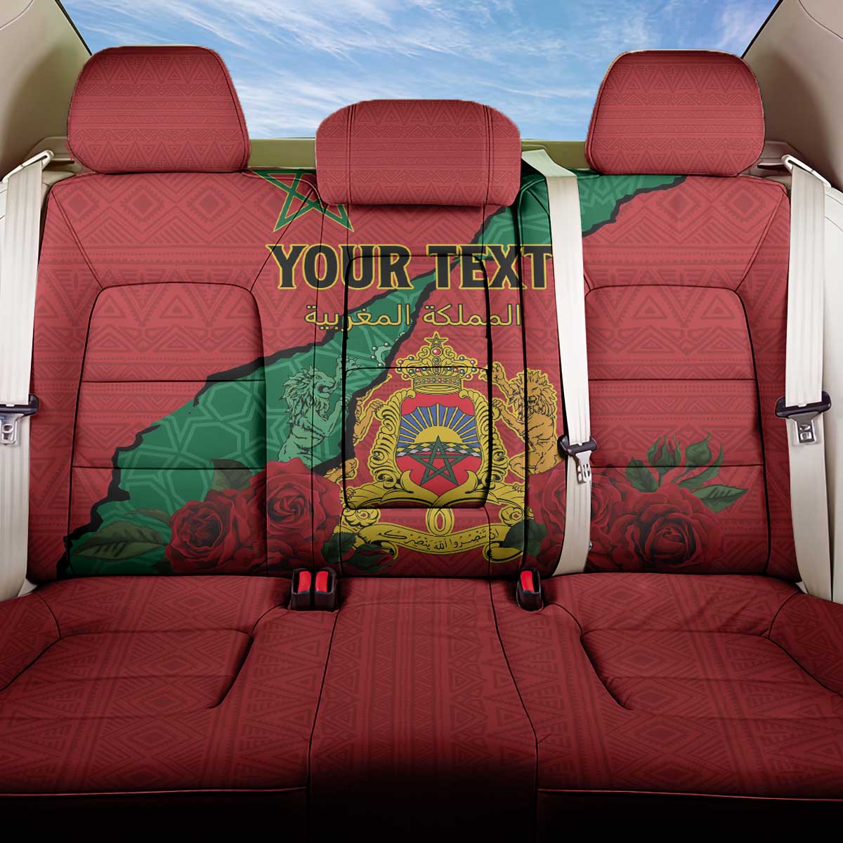 Personalised Morocco Back Car Seat Cover Coat Of Arms With Rose