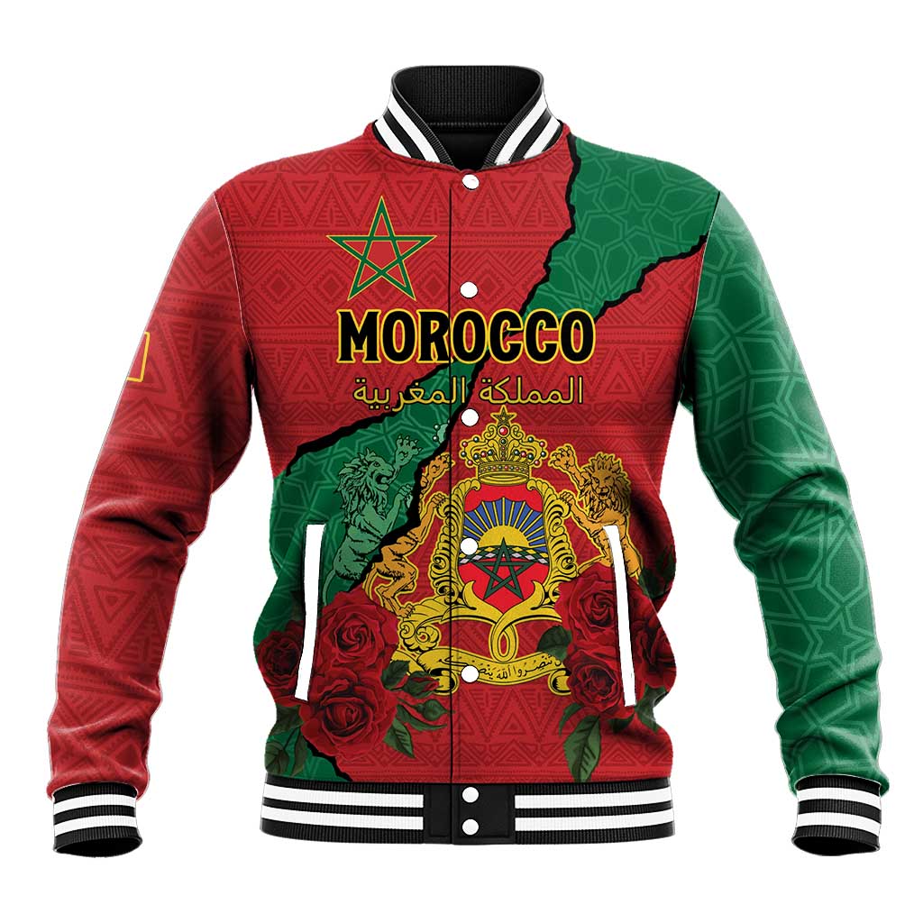 Personalised Morocco Baseball Jacket Coat Of Arms With Rose