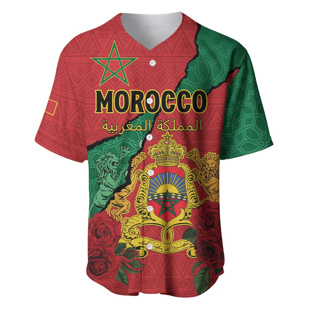 Personalised Morocco Baseball Jersey Coat Of Arms With Rose