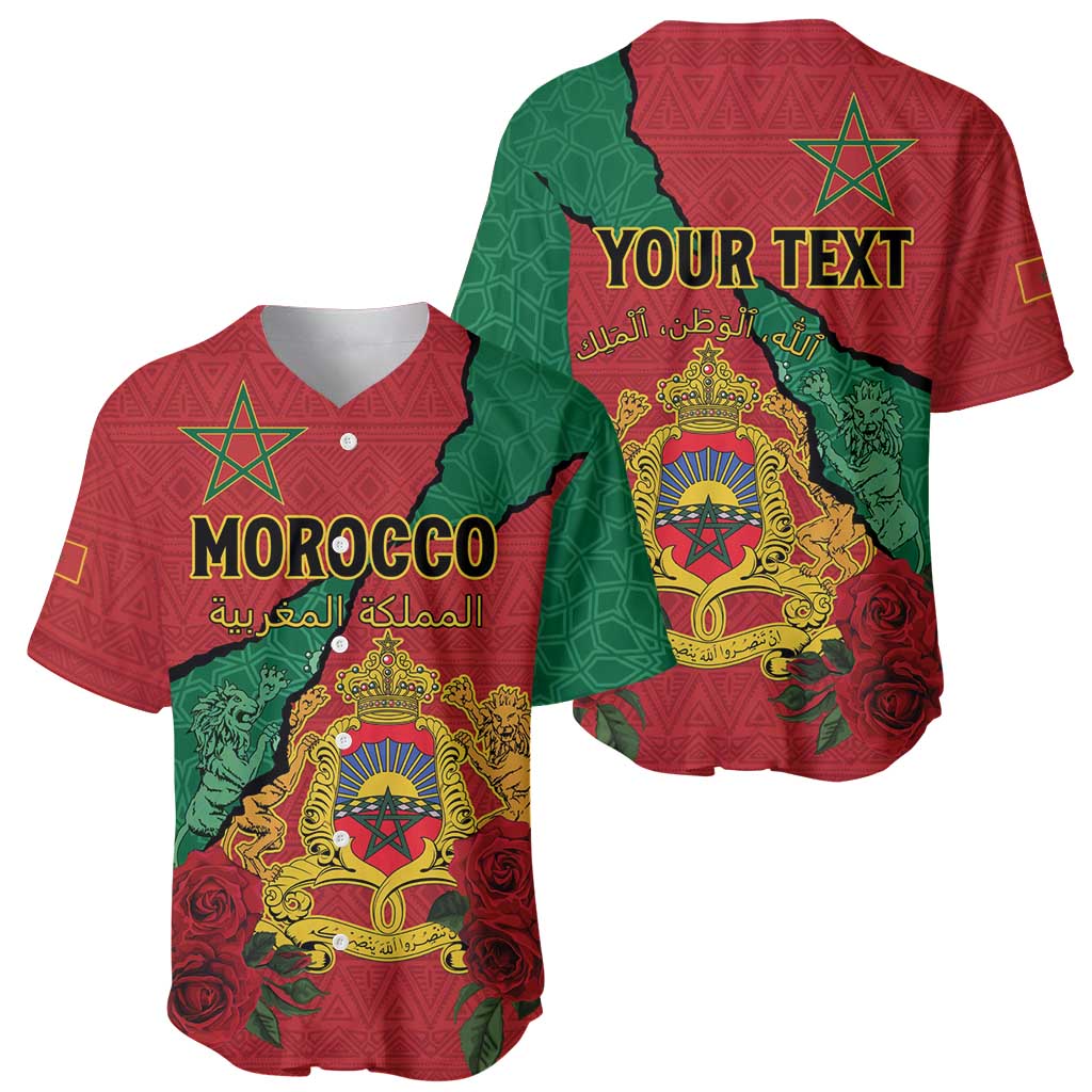 Personalised Morocco Baseball Jersey Coat Of Arms With Rose