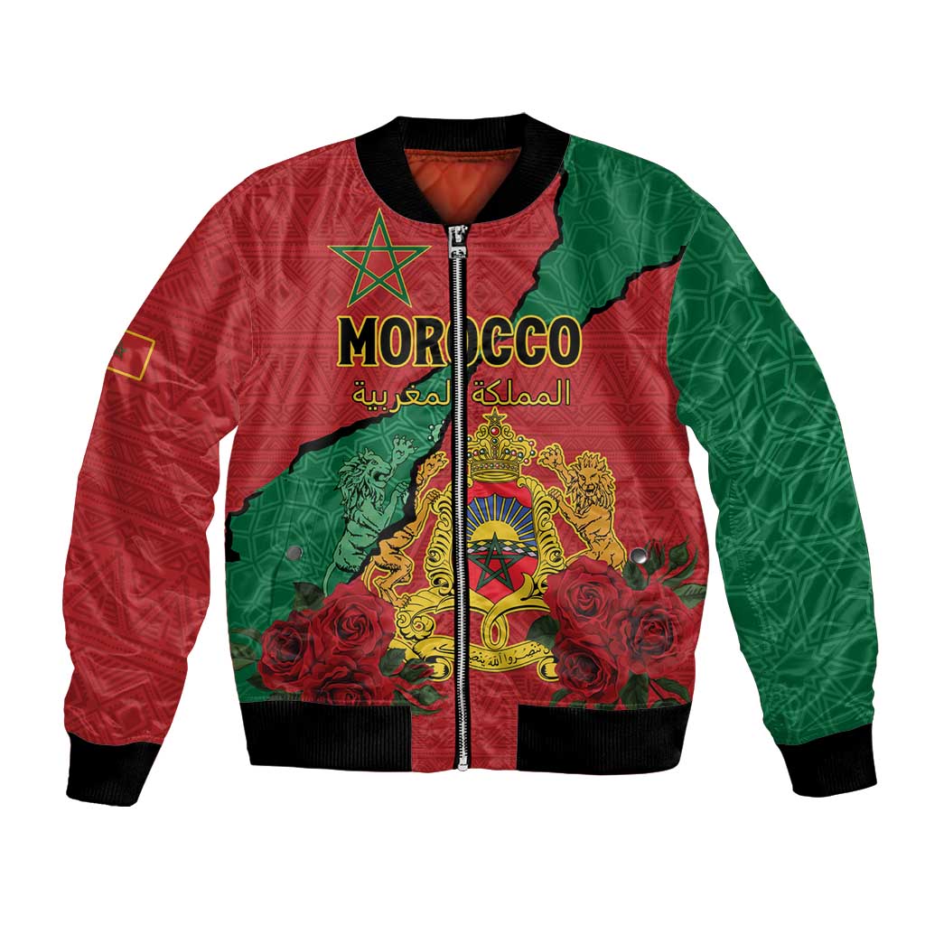 Personalised Morocco Bomber Jacket Coat Of Arms With Rose