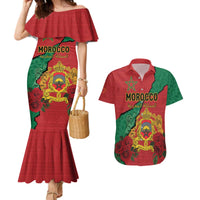 Personalised Morocco Couples Matching Mermaid Dress and Hawaiian Shirt Coat Of Arms With Rose