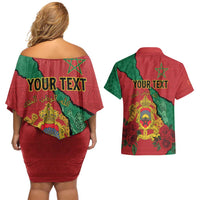 Personalised Morocco Couples Matching Off Shoulder Short Dress and Hawaiian Shirt Coat Of Arms With Rose