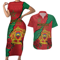 Personalised Morocco Couples Matching Short Sleeve Bodycon Dress and Hawaiian Shirt Coat Of Arms With Rose