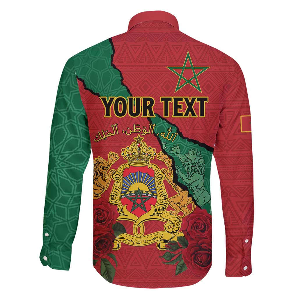 Personalised Morocco Family Matching Long Sleeve Bodycon Dress and Hawaiian Shirt Coat Of Arms With Rose