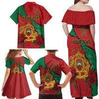 Personalised Morocco Family Matching Off Shoulder Maxi Dress and Hawaiian Shirt Coat Of Arms With Rose