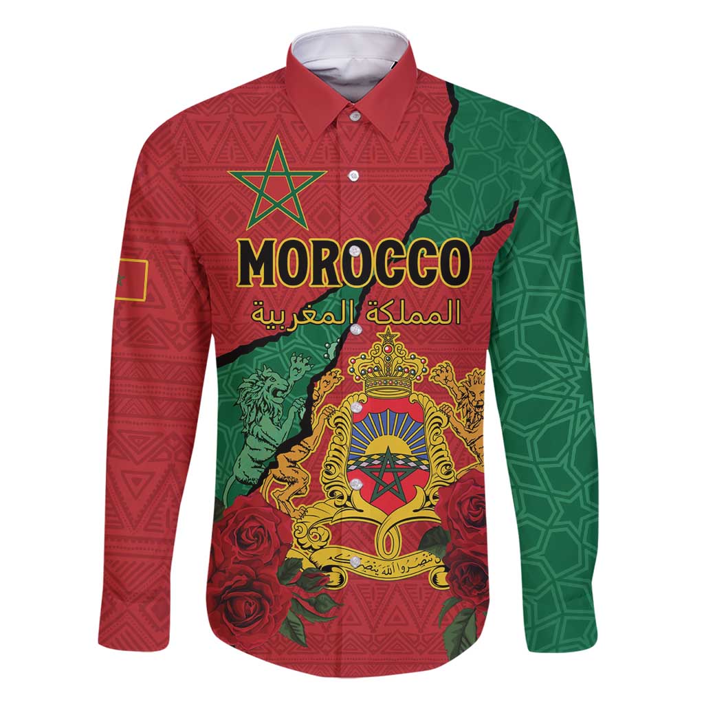 Personalised Morocco Family Matching Off Shoulder Maxi Dress and Hawaiian Shirt Coat Of Arms With Rose