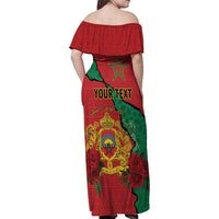 Personalised Morocco Family Matching Off Shoulder Maxi Dress and Hawaiian Shirt Coat Of Arms With Rose