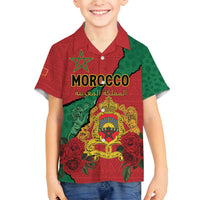Personalised Morocco Family Matching Off Shoulder Maxi Dress and Hawaiian Shirt Coat Of Arms With Rose