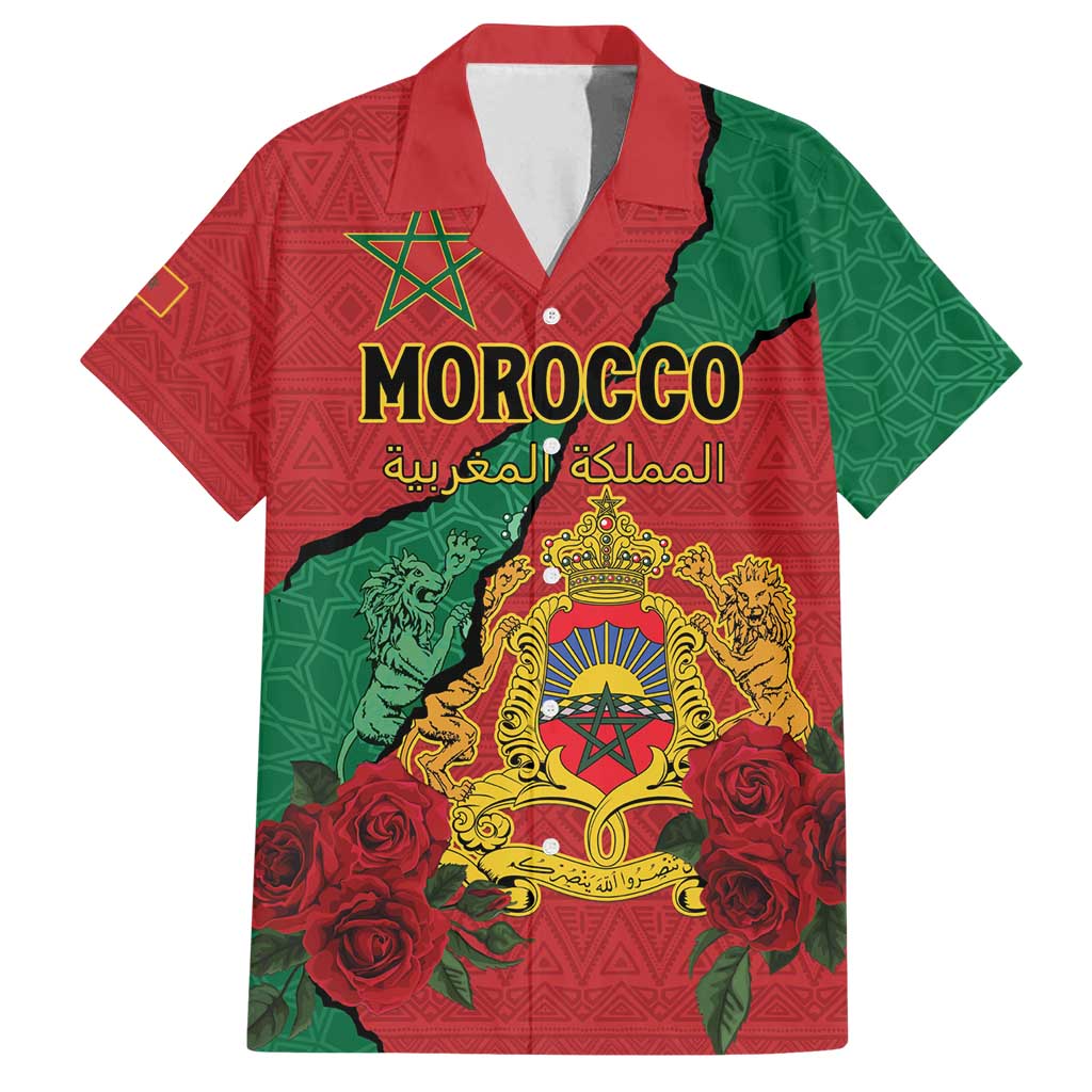 Personalised Morocco Family Matching Off Shoulder Short Dress and Hawaiian Shirt Coat Of Arms With Rose